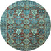 Round Machine Washable Persian Light Blue Traditional Rug, wshtr350lblu