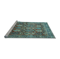 Sideview of Machine Washable Persian Light Blue Traditional Rug, wshtr350lblu