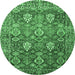 Round Persian Emerald Green Traditional Rug, tr350emgrn