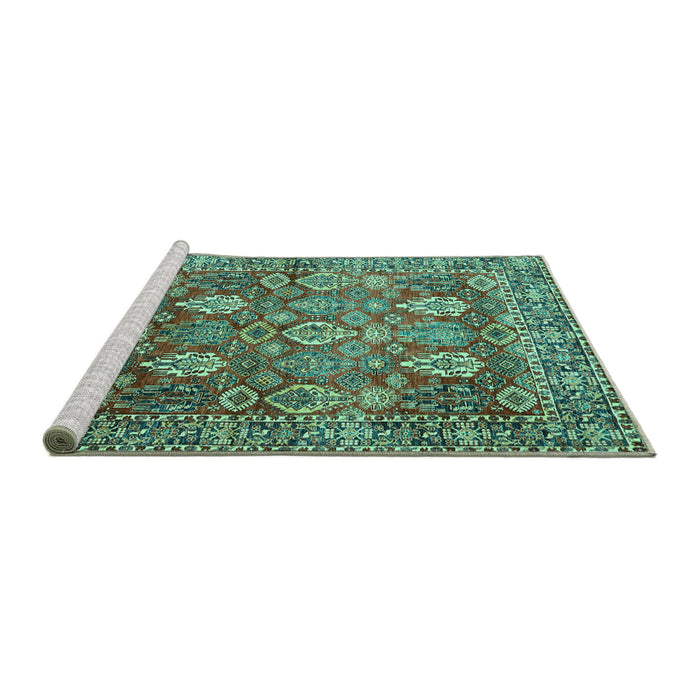 Sideview of Machine Washable Persian Turquoise Traditional Area Rugs, wshtr350turq