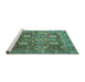 Sideview of Machine Washable Persian Turquoise Traditional Area Rugs, wshtr350turq