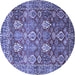 Round Machine Washable Persian Blue Traditional Rug, wshtr350blu