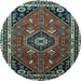 Round Medallion Light Blue Traditional Rug, tr3510lblu