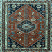 Square Machine Washable Medallion Light Blue Traditional Rug, wshtr3510lblu