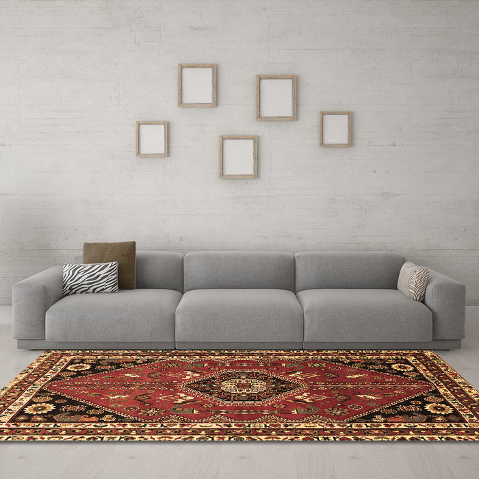 Machine Washable Medallion Brown Traditional Rug in a Living Room,, wshtr3510brn