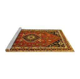 Sideview of Machine Washable Medallion Yellow Traditional Rug, wshtr3510yw
