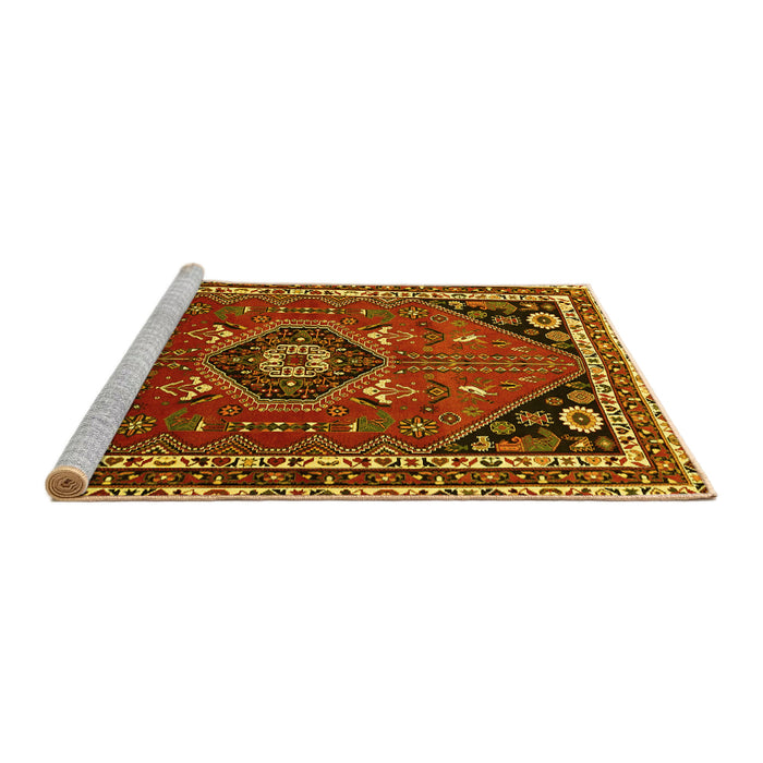 Sideview of Machine Washable Medallion Yellow Traditional Rug, wshtr3510yw