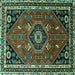 Square Machine Washable Medallion Turquoise Traditional Area Rugs, wshtr3510turq