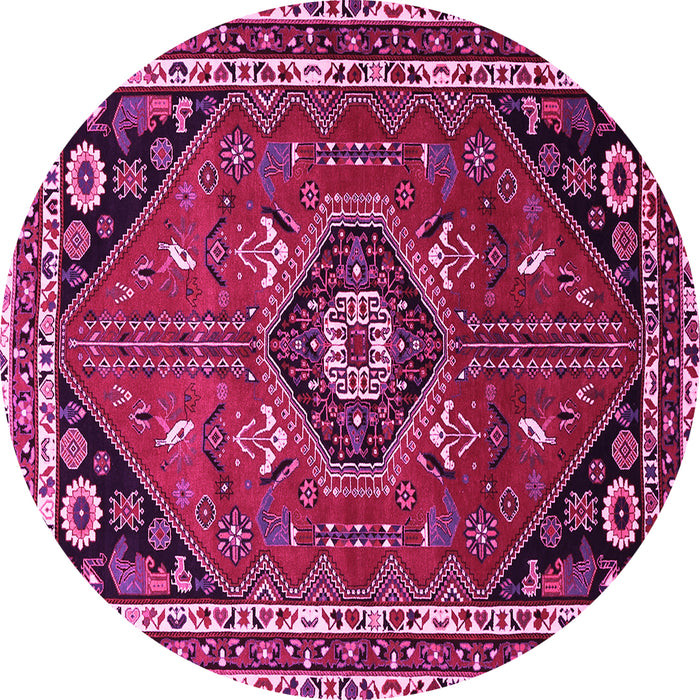 Round Machine Washable Medallion Pink Traditional Rug, wshtr3510pnk