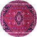 Round Machine Washable Medallion Pink Traditional Rug, wshtr3510pnk