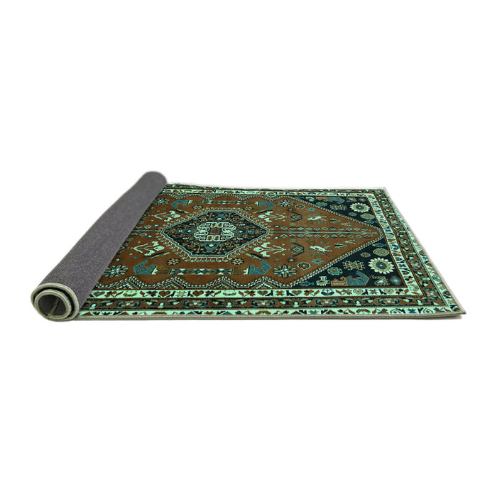Sideview of Medallion Turquoise Traditional Rug, tr3510turq