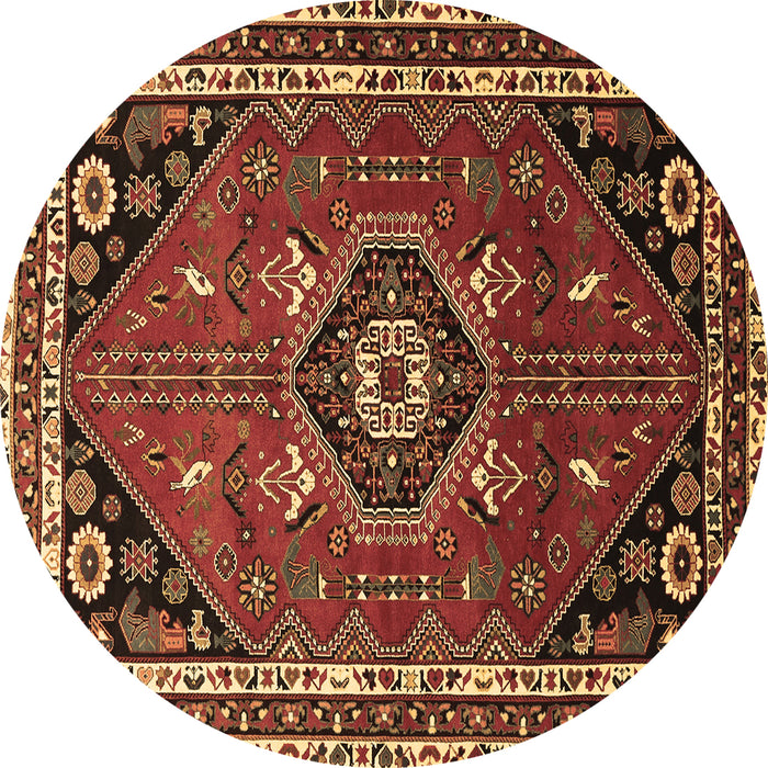 Round Machine Washable Medallion Brown Traditional Rug, wshtr3510brn