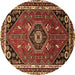 Round Machine Washable Medallion Brown Traditional Rug, wshtr3510brn