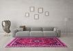 Machine Washable Medallion Pink Traditional Rug in a Living Room, wshtr3510pnk