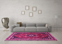 Machine Washable Medallion Pink Traditional Rug, wshtr3510pnk