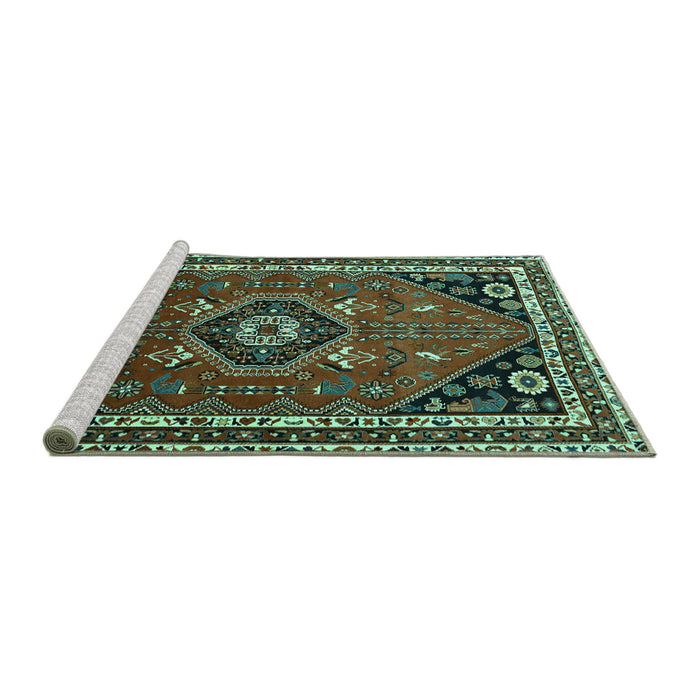 Sideview of Machine Washable Medallion Turquoise Traditional Area Rugs, wshtr3510turq