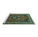 Sideview of Machine Washable Medallion Turquoise Traditional Area Rugs, wshtr3510turq