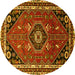 Round Medallion Yellow Traditional Rug, tr3510yw