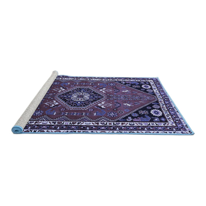 Sideview of Machine Washable Medallion Blue Traditional Rug, wshtr3510blu
