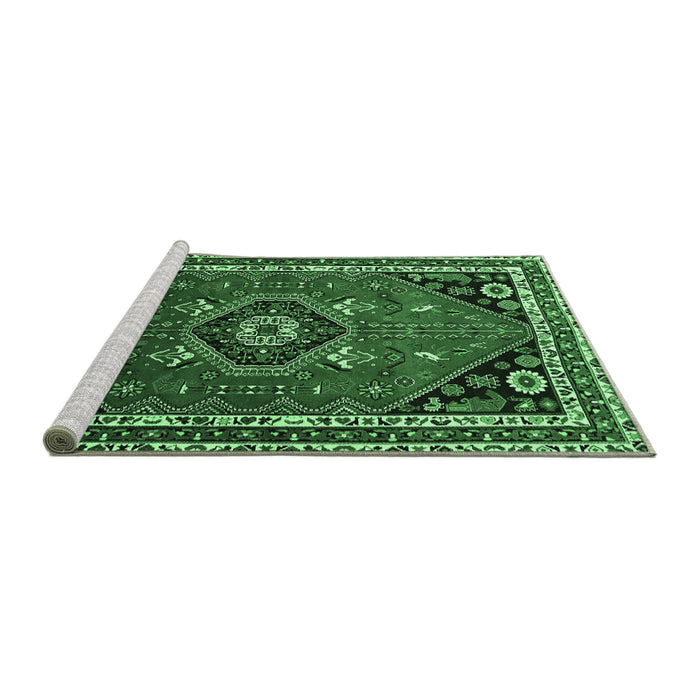 Sideview of Machine Washable Medallion Emerald Green Traditional Area Rugs, wshtr3510emgrn