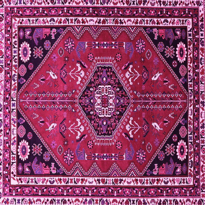 Square Machine Washable Medallion Pink Traditional Rug, wshtr3510pnk