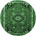 Round Medallion Emerald Green Traditional Rug, tr3510emgrn