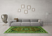 Machine Washable Medallion Green Traditional Area Rugs in a Living Room,, wshtr3510grn