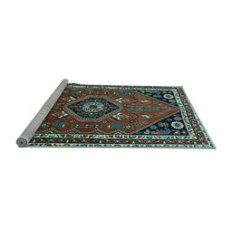 Sideview of Machine Washable Medallion Light Blue Traditional Rug, wshtr3510lblu