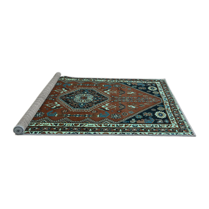 Sideview of Machine Washable Medallion Light Blue Traditional Rug, wshtr3510lblu