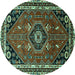 Round Medallion Turquoise Traditional Rug, tr3510turq