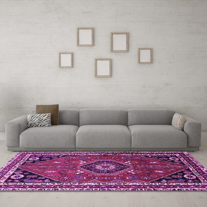 Machine Washable Medallion Purple Traditional Area Rugs in a Living Room, wshtr3510pur