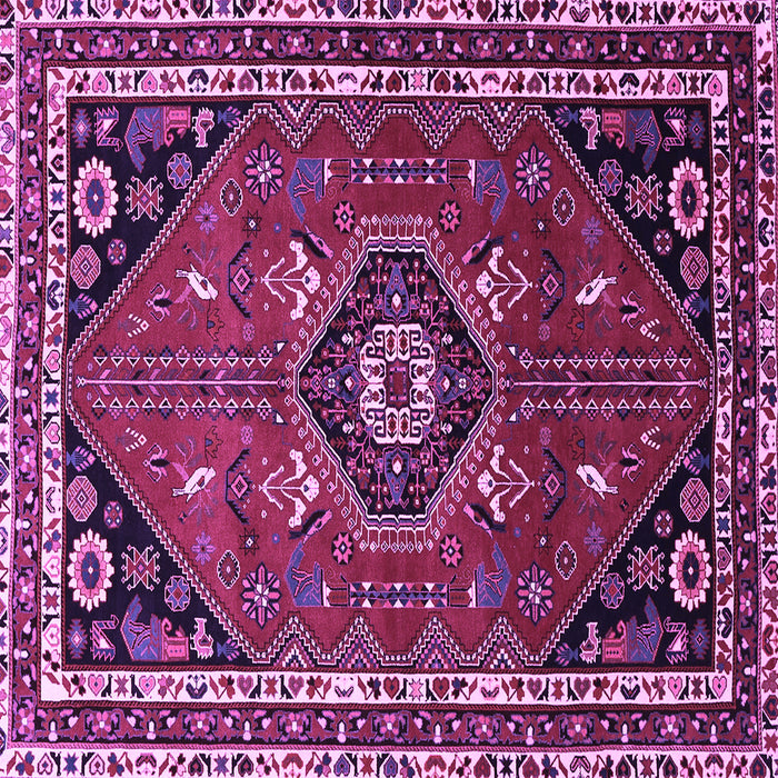 Square Machine Washable Medallion Purple Traditional Area Rugs, wshtr3510pur