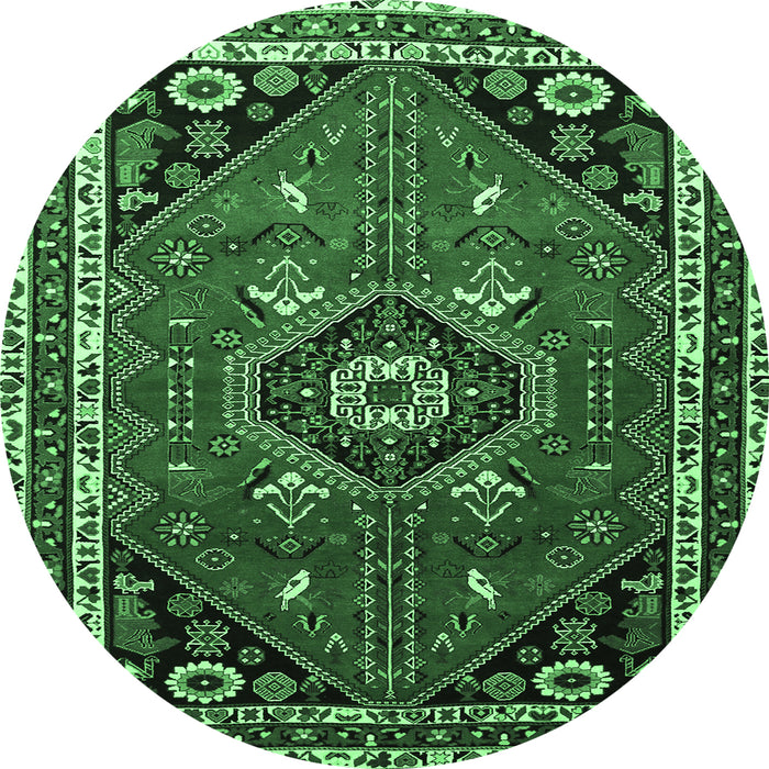 Round Machine Washable Medallion Emerald Green Traditional Area Rugs, wshtr3510emgrn
