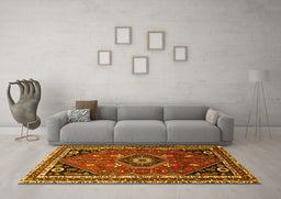 Machine Washable Medallion Yellow Traditional Rug in a Living Room, wshtr3510yw