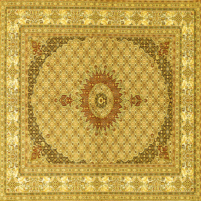 Square Machine Washable Medallion Yellow Traditional Rug, wshtr3511yw