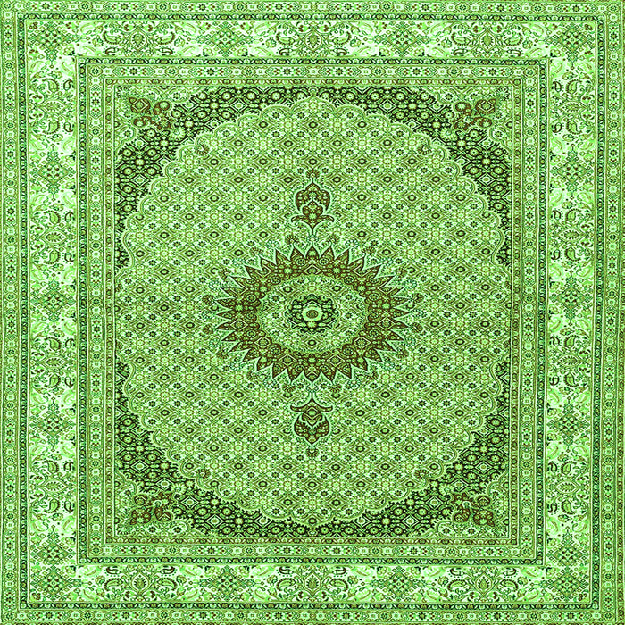 Round Machine Washable Medallion Green Traditional Area Rugs, wshtr3511grn