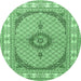 Round Medallion Emerald Green Traditional Rug, tr3511emgrn