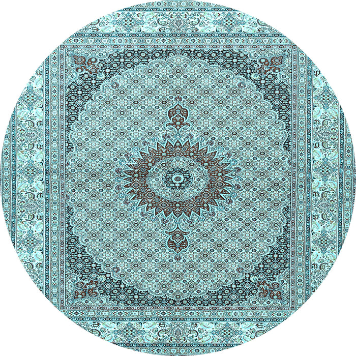 Round Machine Washable Medallion Light Blue Traditional Rug, wshtr3511lblu