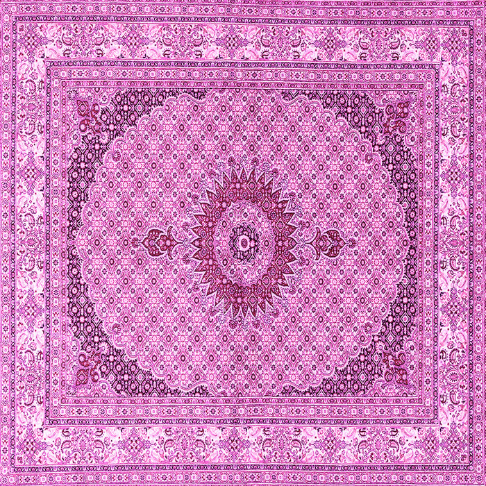 Square Machine Washable Medallion Pink Traditional Rug, wshtr3511pnk