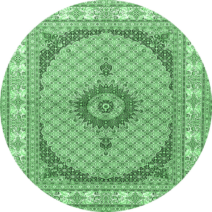 Round Machine Washable Medallion Emerald Green Traditional Area Rugs, wshtr3511emgrn