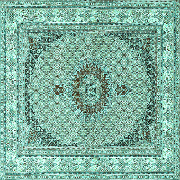 Square Medallion Turquoise Traditional Rug, tr3511turq