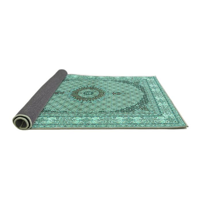 Sideview of Medallion Turquoise Traditional Rug, tr3511turq