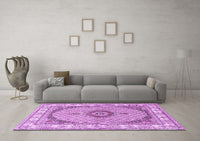 Machine Washable Medallion Purple Traditional Rug, wshtr3511pur