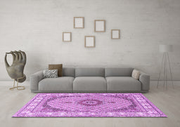 Machine Washable Medallion Purple Traditional Area Rugs in a Living Room, wshtr3511pur