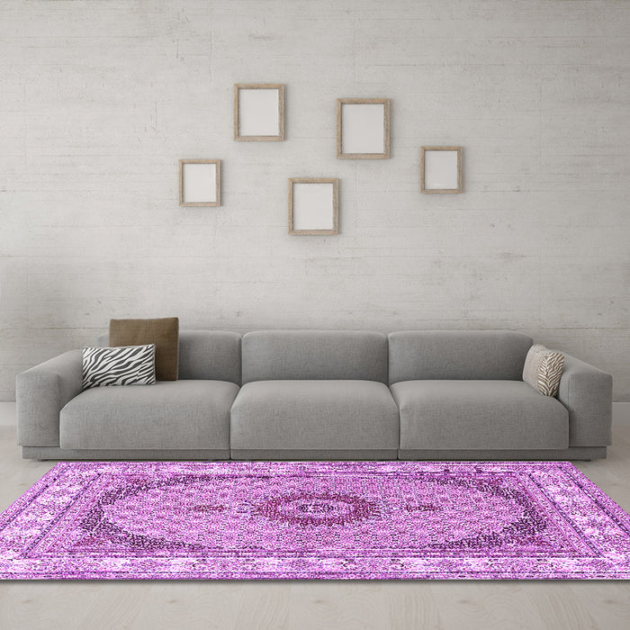 Machine Washable Medallion Purple Traditional Area Rugs in a Living Room, wshtr3511pur