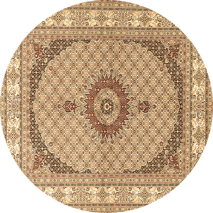 Round Machine Washable Medallion Brown Traditional Rug, wshtr3511brn