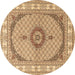 Round Machine Washable Medallion Brown Traditional Rug, wshtr3511brn