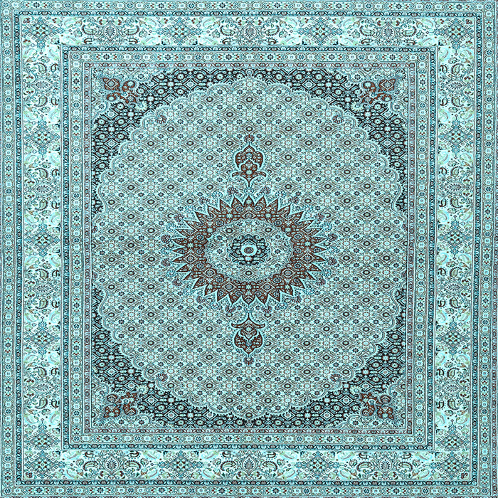Square Machine Washable Medallion Light Blue Traditional Rug, wshtr3511lblu