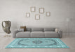 Machine Washable Medallion Light Blue Traditional Rug in a Living Room, wshtr3511lblu