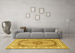 Machine Washable Medallion Yellow Traditional Rug in a Living Room, wshtr3511yw